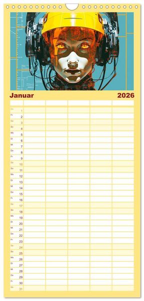 Produktbild: Familienplaner 2026 - Roboter Portraits. Zukunft und Visionen mit 5 Spalten (Wandkalender, 21 x 45 cm) CALVENDO