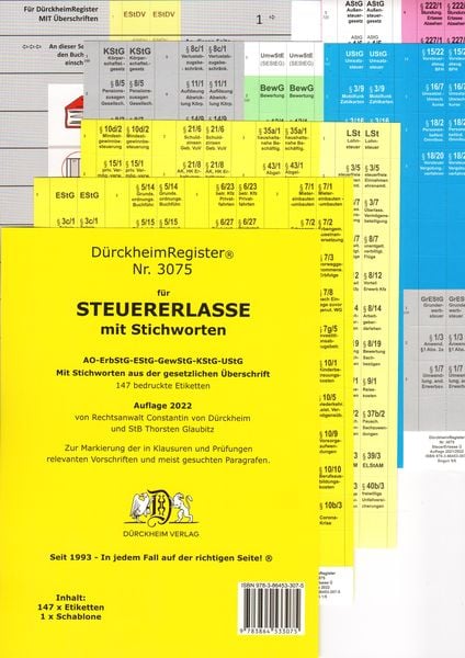DürckheimRegister® STEUERERLASSE MIT Stichworten