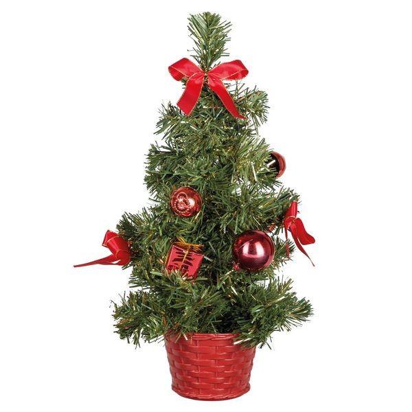 Produktbild: Idena Deko Weihnachtsbaum rot geschm&uuml;ckt 10 LED warmwei&szlig; 35cm batteriebetrieben