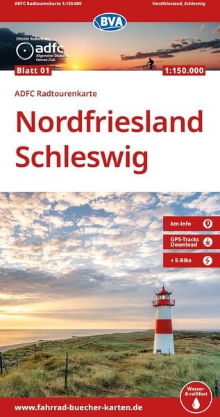 Produktbild: BVA ADFC Radtourenkarte Nordfriesland, Schleswig 1:150.000