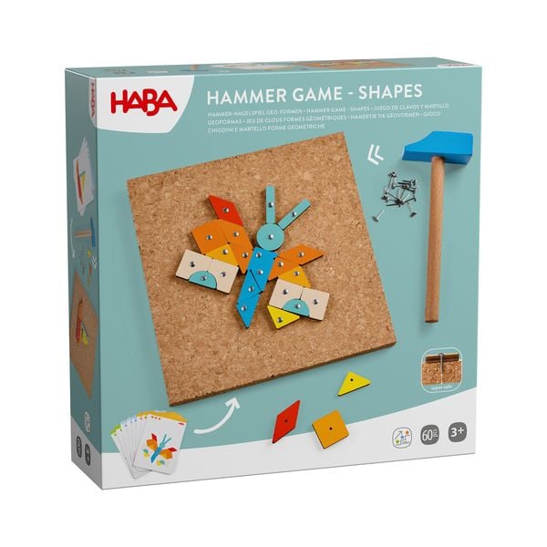 Produktbild: HABA 2013791001 - Hammer-Nagelspiel Geo-Formen, 60-teilig, Lernspiel