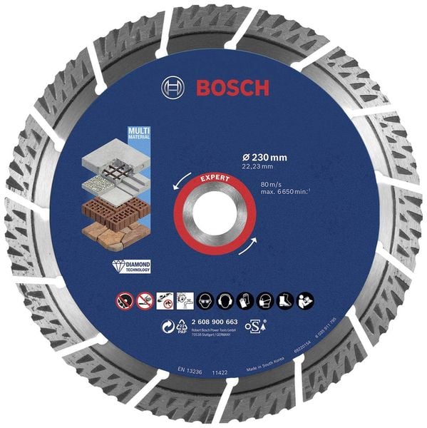 Bosch Accessories 2608900663 EXPERT MultiMaterial Diamanttrennscheibe Durchmesser 230 mm Bohrungs-Ø 22.23 mm Stein, Beto