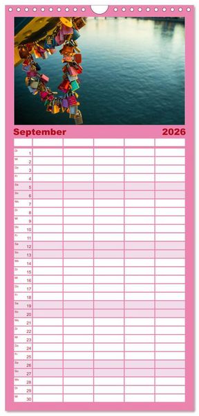 Produktbild: Familienplaner 2026 - Liebesschl&ouml;sser, Ich liebe Dich mit 5 Spalten (Wandkalender, 21 x 45 cm) CALVENDO