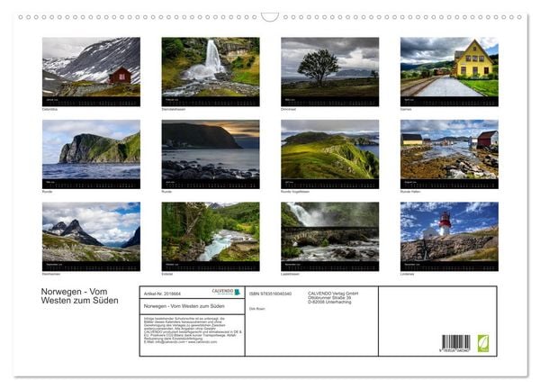 Produktbild: Norwegen - Vom Westen zum S&uuml;den (Wandkalender 2026 DIN A2 quer), CALVENDO Monatskalender