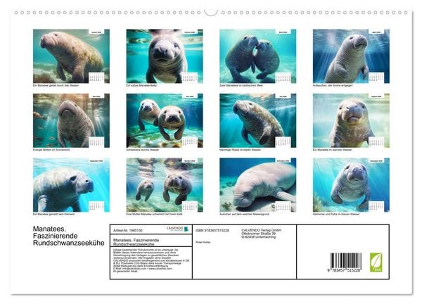 Produktbild: Manatees. Faszinierende Rundschwanzseek&uuml;he (hochwertiger Premium Wandkalender 2026 DIN A2 quer), Kunstdruck in Hochglanz