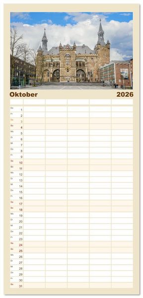 Produktbild: Familienplaner 2026 - Aachen Impressionen mit 5 Spalten (Wandkalender, 21 x 45 cm) CALVENDO