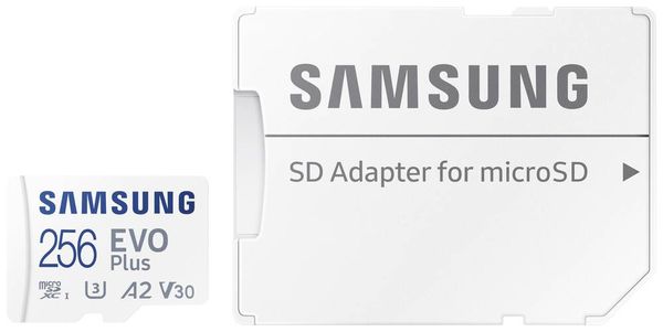 Samsung EVO Plus SDXC-Karte 256 GB Class 10, Class 10 UHS-I, UHS-I, v30 Video Speed Class A2-Leistungsstandard, inkl. SD