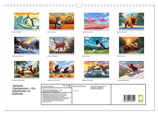 Produktbild: Tierische Olympioniken &ndash; Ein farbenfroher KI-Kalender (Wandkalender 2026 DIN A3 quer), CALVENDO Monatskalender