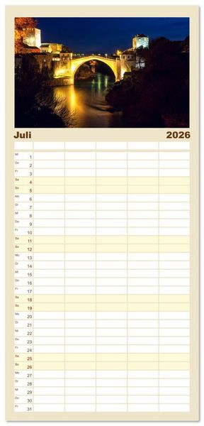 Produktbild: Familienplaner 2026 - Die Altstadt von Mostar mit 5 Spalten (Wandkalender, 21 x 45 cm) CALVENDO