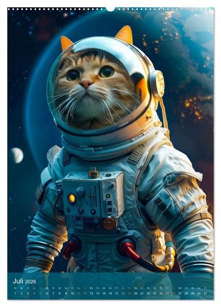 Produktbild: Katzen im All - Katzenastronauten im Kosmos (hochwertiger Premium Wandkalender 2026 DIN A2 hoch), Kunstdruck in Hochglanz