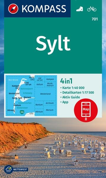Produktbild: KOMPASS Wanderkarte 701 Sylt mit Ortspl&auml;nen 1:40.000