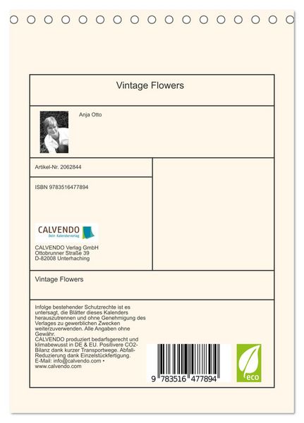 Produktbild: Vintage Flowers (Tischkalender 2026 DIN A5 hoch), CALVENDO Monatskalender