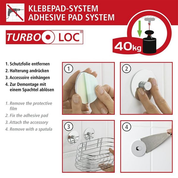 Produktbild: Turbo-Loc&reg; Edelstahl Haartrocknerhalter, rostfrei, Befestigen ohne bohren