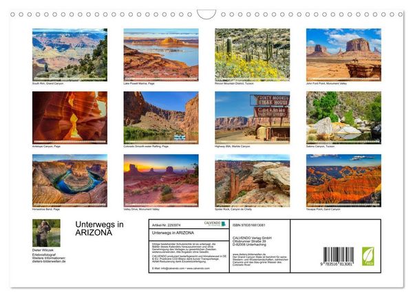 Produktbild: Unterwegs in ARIZONA (Wandkalender 2027 DIN A3 quer), CALVENDO Monatskalender