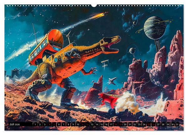 Produktbild: Dinosaurier Sci-Fi - Kampf der Urzeitgiganten im Weltall (Wandkalender 2026 DIN A2 quer), CALVENDO Monatskalender
