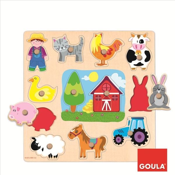 Goula Holzpuzzle Silhouetten Bauernhof, 12-teilig
