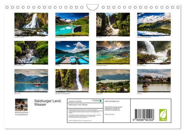 Produktbild: Salzburger Land. Wasser (Wandkalender 2027 DIN A4 quer), CALVENDO Monatskalender