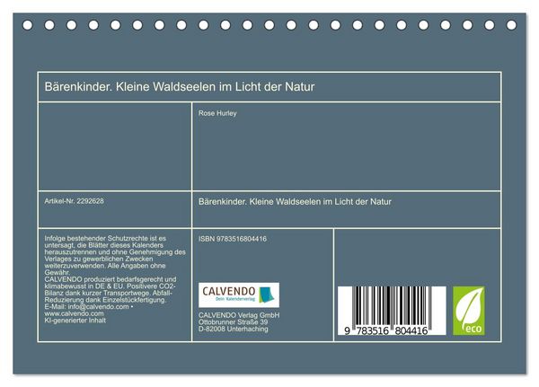 Produktbild: B&auml;renkinder. Kleine Waldseelen im Licht der Natur (Tischkalender 2027 DIN A5 quer), CALVENDO Monatskalender