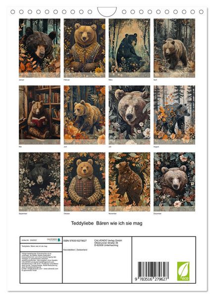 Produktbild: Teddyliebe B&auml;ren wie ich sie mag (Wandkalender 2026 DIN A4 hoch), CALVENDO Monatskalender
