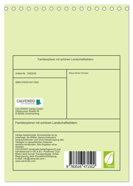 Produktbild: Familienplaner mit sch&ouml;nen Landschaftsbildern (Tischkalender 2026 DIN A5 hoch), CALVENDO Monatskalender