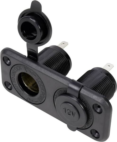 Produktbild: TRU Components Dual-Kfz-Einbaubuchse mit Schutzkappe Belastbarkeit Strom max.=20A 12 V/DC