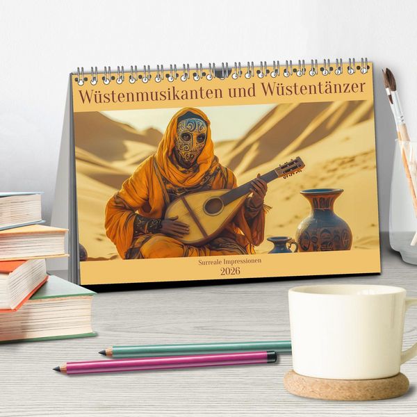 Produktbild: W&uuml;stenmusikanten und W&uuml;stent&auml;nzer - Surreale Impressionen (Tischkalender 2026 DIN A5 quer), CALVENDO Monatskalender