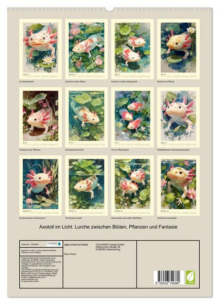 Produktbild: Axolotl im Licht. Lurche zwischen Bl&uuml;ten, Pflanzen und Fantasie (hochwertiger Premium Wandkalender 2027 DIN A2 hoch), Kunstdruck in Hochglanz