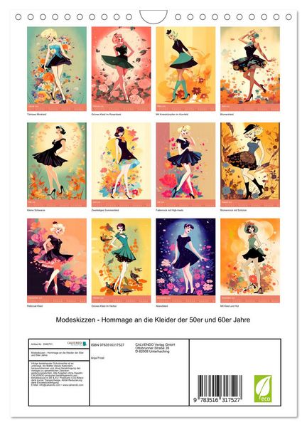 Produktbild: Modeskizzen - Hommage an die Kleider der 50er und 60er Jahre (Wandkalender 2026 DIN A4 hoch), CALVENDO Monatskalender