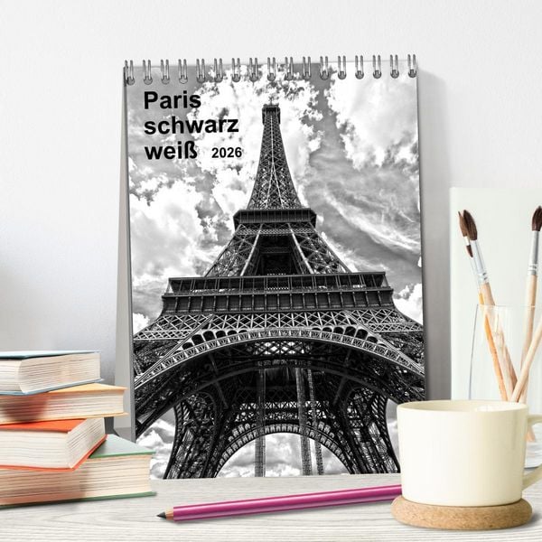 Produktbild: Paris schwarz wei&szlig; 2026 (Tischkalender 2026 DIN A5 hoch), CALVENDO Monatskalender
