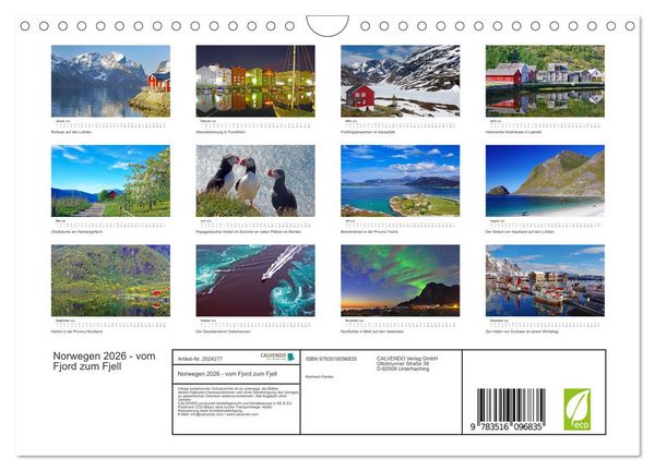 Produktbild: Norwegen 2026 - vom Fjord zum Fjell (Wandkalender 2026 DIN A4 quer), CALVENDO Monatskalender