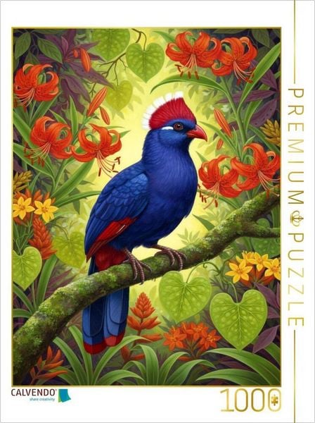 CALVENDO Puzzle Turako zwischen bunten Blüten | 1000 Teile Lege-Größe 64x48cm Foto-Puzzle für glückliche Stunden