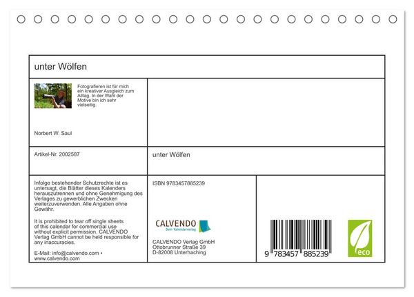 Produktbild: unter W&ouml;lfen (Tischkalender 2026 DIN A5 quer), CALVENDO Monatskalender