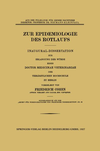 Produktbild: Zur Epidemiologie des Rotlaufs