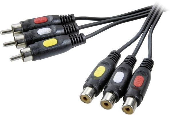 SpeaKa Professional Composite Cinch AV Verlängerungskabel [3x Cinch-Stecker - 3x Cinch-Buchse] 2.00 m Schwarz