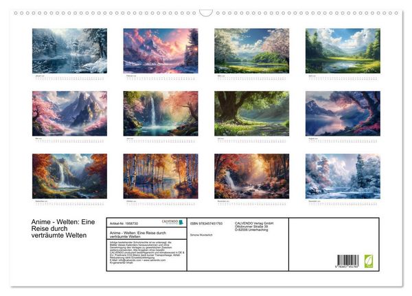 Produktbild: Anime - Welten: Eine Reise durch vertr&auml;umte Welten (Wandkalender 2026 DIN A2 quer), CALVENDO Monatskalender