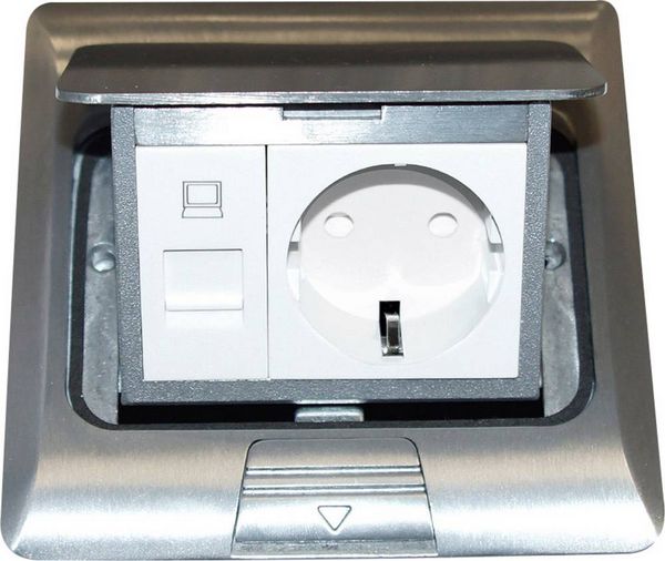 Produktbild: LEDmaxx 105626 1fach Fu&szlig;boden-Einbausteckdose mit Cat5 Buchse IP20 Aluminium