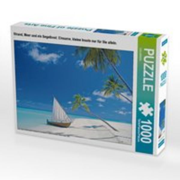 CALVENDO Puzzle Strand, Meer und ein Segelboot: Einsame, kleine Inseln nur für Sie allein. | 1000 Teile Lege-Größe 64x48cm Foto-Puzzle für glückliche Stunden