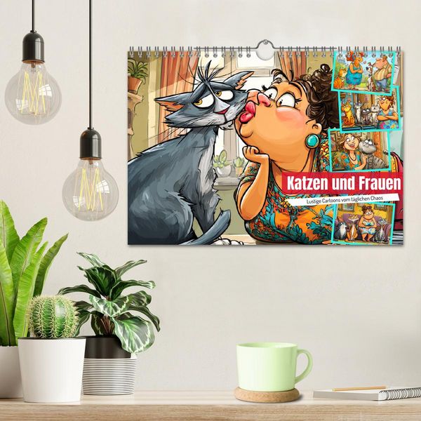 Produktbild: Katzen und Frauen. Lustige Cartoons vom t&auml;glichen Chaos (Wandkalender 2026 DIN A4 quer), CALVENDO Monatskalender