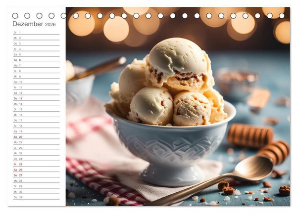 Produktbild: K&ouml;stliche Versuchung - Der zuckers&uuml;&szlig;e Eiscreme Geburtstagskalender mit erfrischenden KI Eisgen&uuml;ssen (Tischkalender 2026 DIN A5 quer), CALVENDO Monatskalender