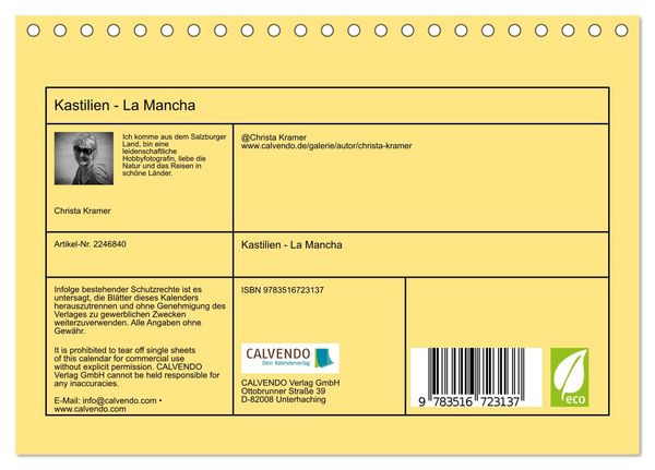 Produktbild: Kastilien - La Mancha (Tischkalender 2026 DIN A5 quer), CALVENDO Monatskalender