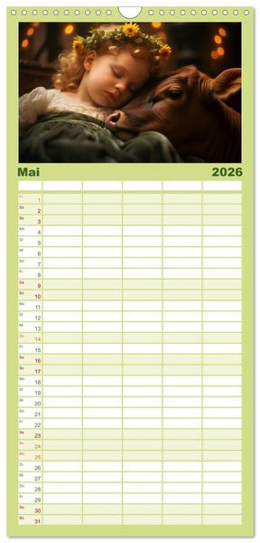 Produktbild: Familienplaner 2026 - Kleine Schlummerparade: Babys und ihre kuscheligen Tierfreunde mit 5 Spalten (Wandkalender, 21 x 45 cm) CALVENDO