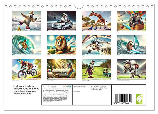 Produktbild: Illusions animales - Amusez-vous au gr&eacute; de ces sc&egrave;nes animales rocambolesques (Calendrier mural 2026 DIN A4 vertical), CALVENDO calendrier mensuel