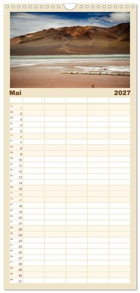 Produktbild: Familienplaner 2027 - Die Farben der Anden - Argentinien und Chile mit 5 Spalten (Wandkalender, 21 x 45 cm) CALVENDO