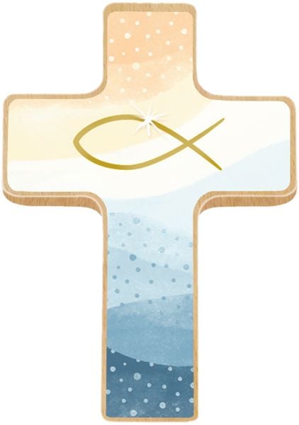 Produktbild: Holzkreuz mit Mini-B&uuml;chlein &ndash; Du bist geborgen in Gottes Hand