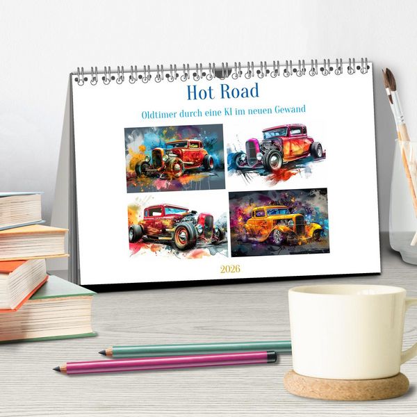 Produktbild: Hot Road - Oldtimer durch eine KI im neuen Gewand (Tischkalender 2026 DIN A5 quer), CALVENDO Monatskalender