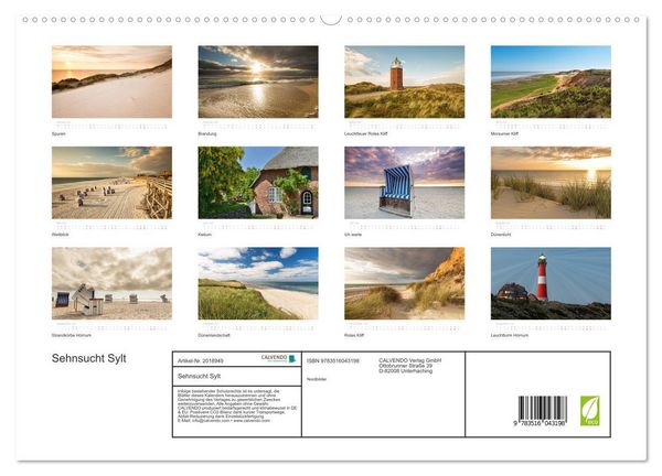Produktbild: Sehnsucht Sylt (hochwertiger Premium Wandkalender 2026 DIN A2 quer), Kunstdruck in Hochglanz