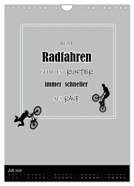 Produktbild: Markante, freche Spr&uuml;che rund ums Radfahren (Wandkalender 2026 DIN A4 hoch), CALVENDO Monatskalender