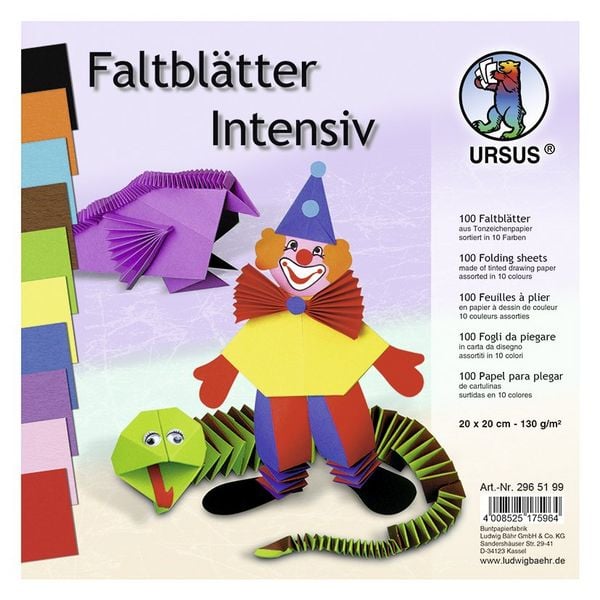 Produktbild: URSUS Falten TonzeichenpapierFaltbl&auml;tter, Intensiv, 130 g/m&sup2;, 20 x 20 cm, sortiert