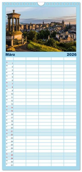 Produktbild: Familienplaner 2026 - Faszination Edinburgh mit 5 Spalten (Wandkalender, 21 x 45 cm) CALVENDO
