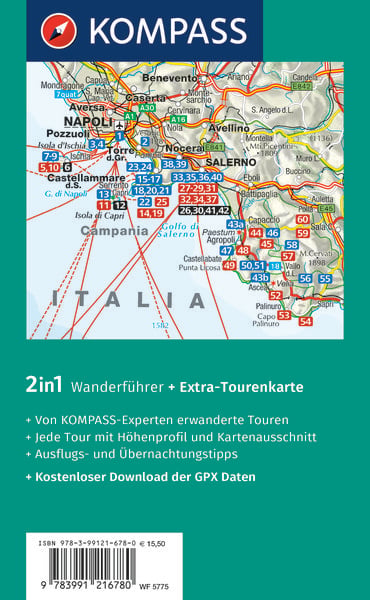 Produktbild: KOMPASS Wanderf&uuml;hrer Golf von Neapel, Ischia, Capri, Halbinsel Sorrent, Amalfi-K&uuml;ste und Cilento, 60 Touren mit Extra-Tourenkarte